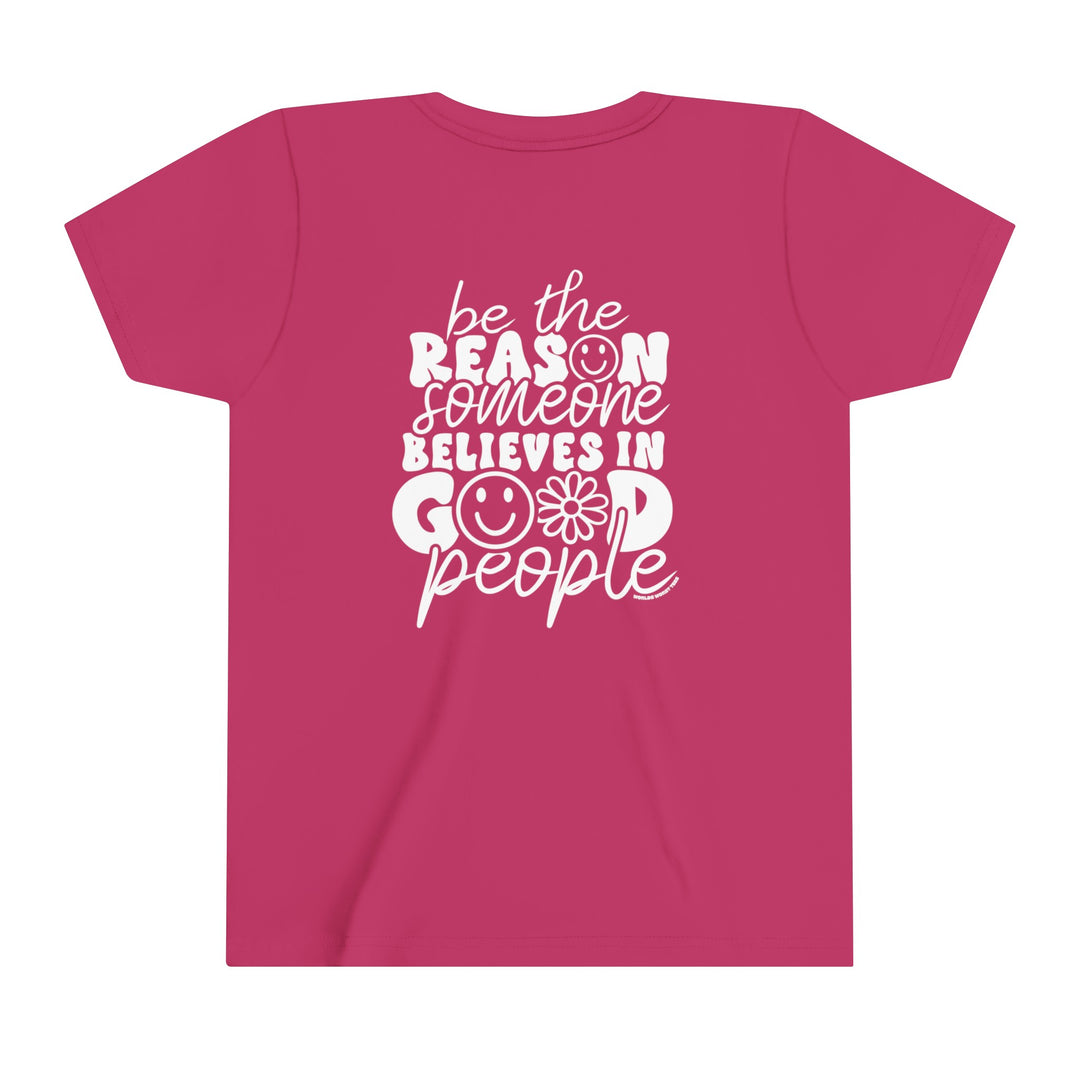 Youth short sleeve tee with white text on pink background. Lightweight and comfortable, perfect for custom artwork. 100% Airlume combed cotton. Retail fit, tear away label. From 'Worlds Worst Tees'.