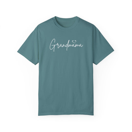 Grandmama Tee: A relaxed fit, garment-dyed t-shirt in blue with white text. Made of 100% ring-spun cotton for coziness and durability. Perfect for daily wear. From Worlds Worst Tees.