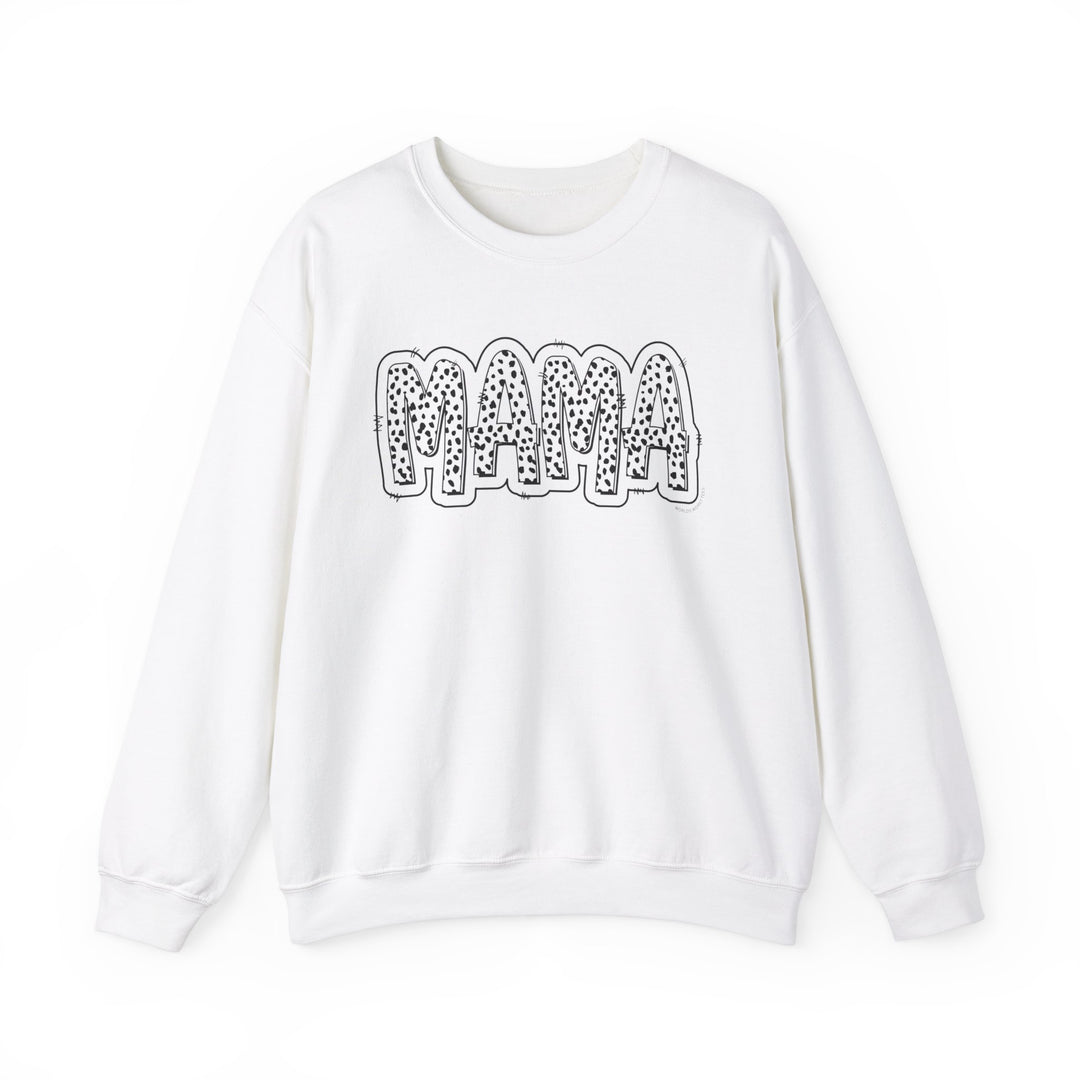 A unisex heavy blend crewneck sweatshirt featuring the Mama Print Crew design. Made of 50% cotton and 50% polyester, with ribbed knit collar and no itchy side seams. Medium-heavy fabric, loose fit, and true to size.