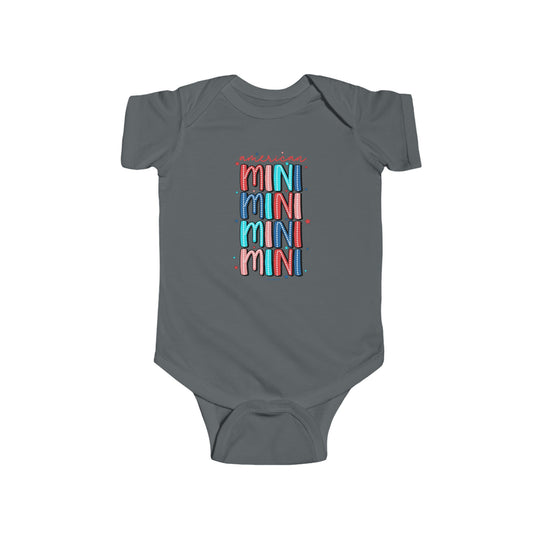 American Mini Onesie infant fine jersey bodysuit by Worlds Worst Tees. 100% cotton, ribbed bindings, plastic snaps for easy changing access. Combed ringspun cotton, light fabric, tear away label.