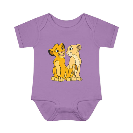 Simba Onesie: Infant unisex bodysuit made from soft, 100% ring-spun cotton with lap shoulders, designed for comfort and easy dressing.