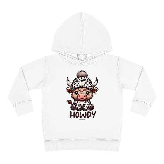 Toddler hoodie featuring a cow design, jersey-lined hood, cover-stitched details, and side seam pockets. Made of 60% cotton, 40% polyester for lasting coziness. From 'Worlds Worst Tees'.