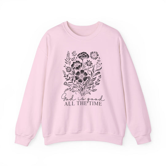GOD is Good All the Time Crew sweatshirt, featuring a ribbed collar and durable stitching, designed for comfort and style with a classic fit.