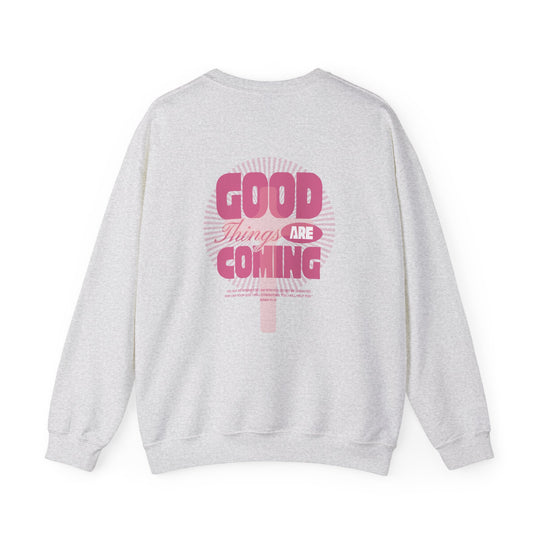 Good Things are Coming Crew sweatshirt, featuring a classic fit with ribbed crew neckline, crafted from a durable polyester-cotton blend, ideal for comfort and style.
