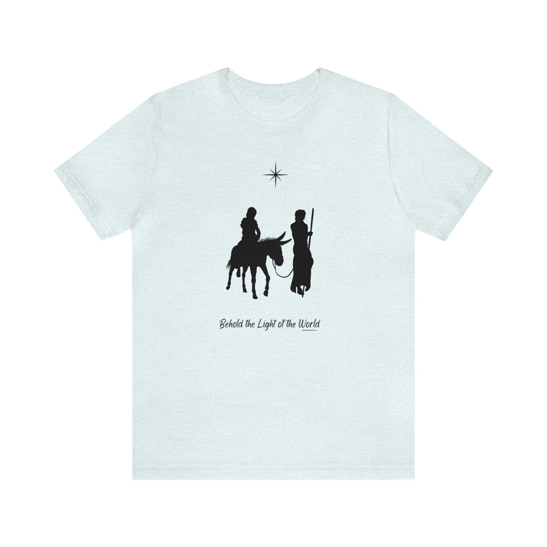 Unisex white tee featuring black silhouettes of men riding horses and a donkey. Classic jersey fabric with ribbed knit collar and shoulder taping for durability. Sizes XS to 5XL. From 'Worlds Worst Tees'.