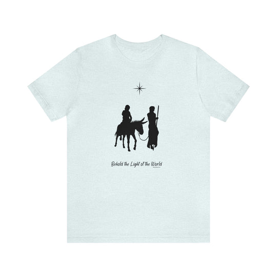 Unisex white tee featuring black silhouettes of men riding horses and a donkey. Classic jersey fabric with ribbed knit collar and shoulder taping for durability. Sizes XS to 5XL. From 'Worlds Worst Tees'.