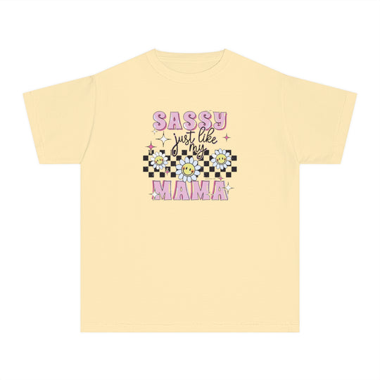 Kid's yellow t-shirt with a sassy graphic design, perfect for active days. 100% combed ringspun cotton, soft-washed, and garment-dyed for comfort. Classic fit for all-day wear.