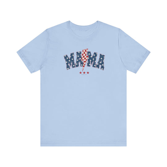 A unisex jersey tee featuring a blue design with red and white stars, a lightning bolt, and a logo. Made of 100% Airlume combed cotton, with ribbed knit collars and tear away label. From Worlds Worst Tees.