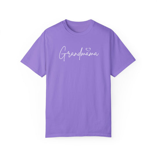 Grandmama Tee: A soft, ring-spun cotton t-shirt in purple with white text. Garment-dyed for extra coziness, featuring a relaxed fit and durable double-needle stitching. Ideal for daily wear.