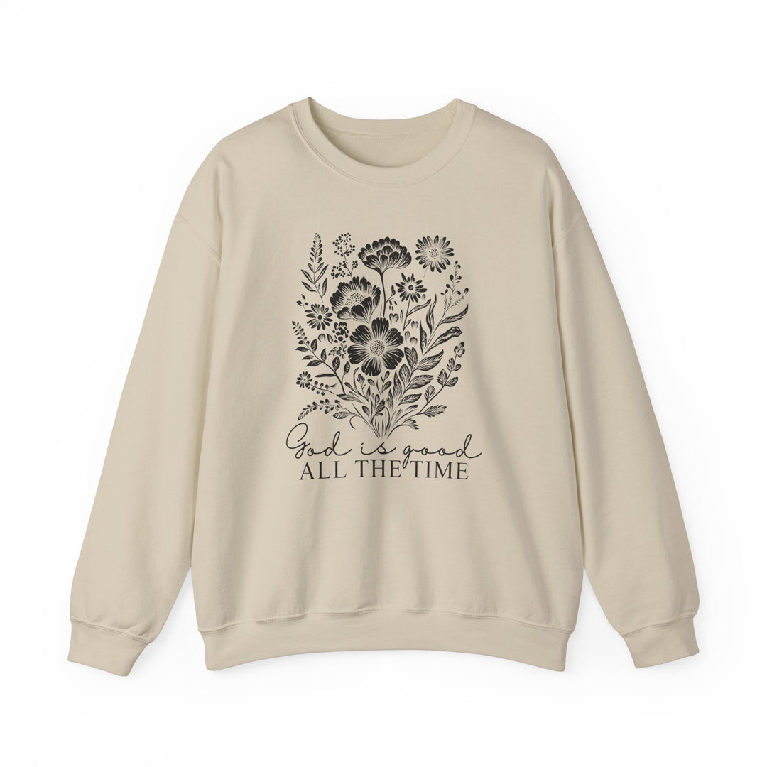 GOD is Good All the Time Crew: A cozy unisex sweatshirt with a classic fit, ribbed crewneck, and durable stitching, ideal for personalized embroidery.