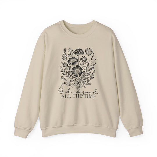 GOD is Good All the Time Crew: A cozy unisex sweatshirt with a classic fit, ribbed crewneck, and durable stitching, ideal for personalized embroidery.