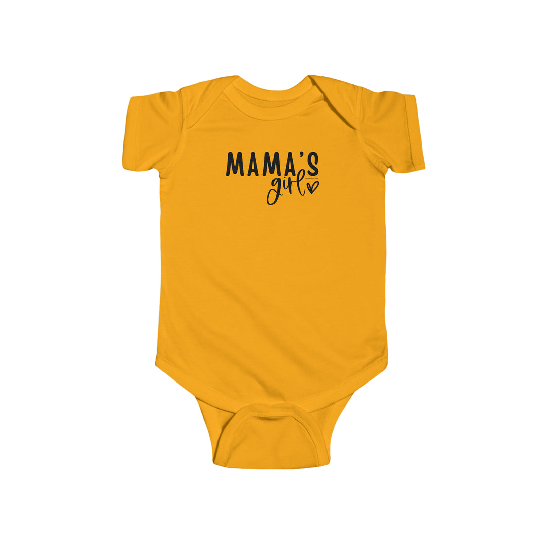 A durable and soft Mama's Girl Onesie for infants, featuring 100% cotton fabric, ribbed knit bindings, and plastic snaps for easy changing. From Worlds Worst Tees, known for unique graphic t-shirts and custom designs.