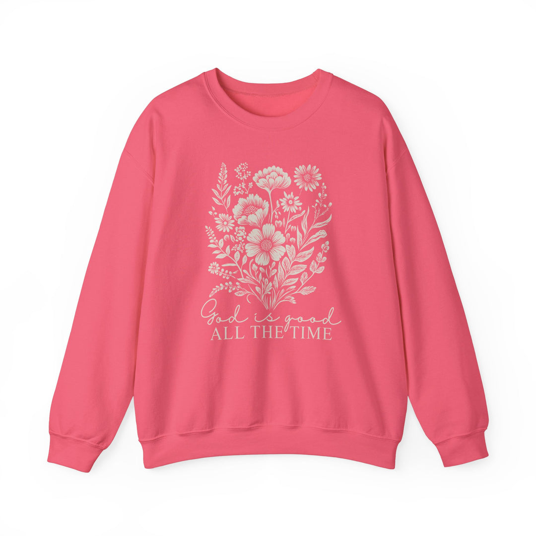 GOD is Good All the Time Crew sweatshirt, featuring a classic fit with ribbed knit collar, ideal for comfort with medium-heavy polyester-cotton blend and durable stitching.