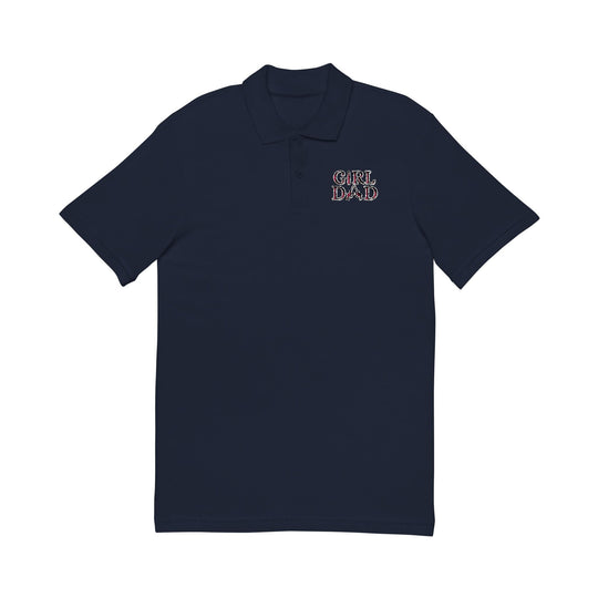 Girl Dad Polo Shirt (Embroidery), blue, featuring a logo and dyed-to-match buttons. Made from 100% ring-spun cotton, semi-fitted for comfort and style.