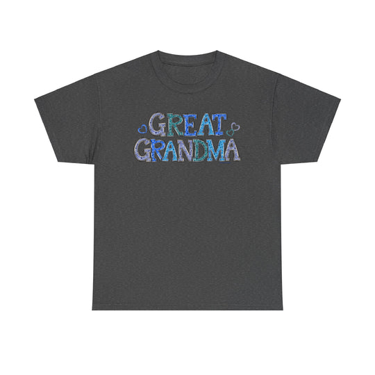 Unisex Great Grandma Tee: Classic fit, heavy cotton t-shirt with ribbed knit collar. No side seams for comfort. Features durable tape on shoulders. Available in various sizes.