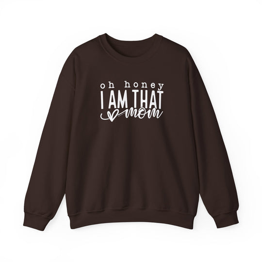 Unisex heavy blend crewneck sweatshirt featuring Oh Honey I'm that Mom Crew. Made of 50% cotton, 50% polyester with ribbed knit collar. Medium-heavy fabric, loose fit, true to size. No itchy side seams.