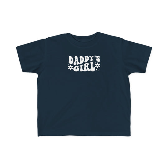 A Daddy's Girl Toddler Tee in blue with white text, perfect for sensitive skin. Made of 100% combed ringspun cotton, light fabric, and tear-away label. Ideal for first ventures.