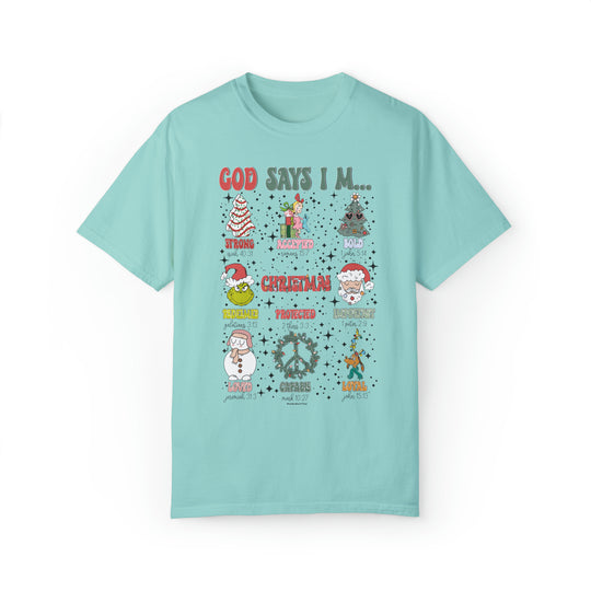 A unisex tee with various designs featuring Christmas characters like a snowman, Santa Claus, and a girl with a present. Made of 80% ring-spun cotton and 20% polyester, offering luxurious comfort and style.
