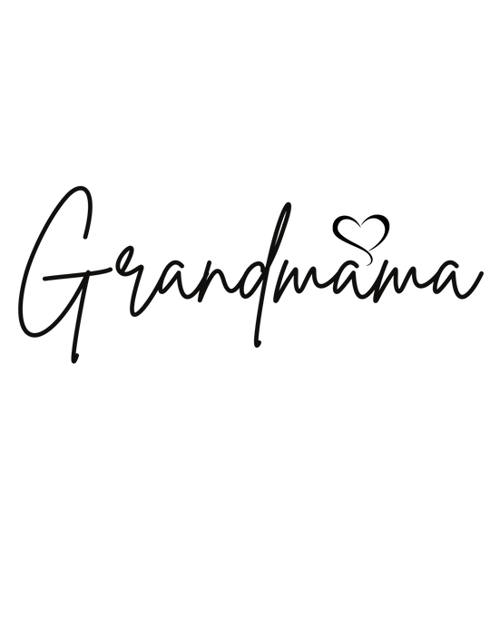 Grandmama Hoodie: Unisex heavy blend sweatshirt in black with calligraphy text. Cotton-polyester fabric, kangaroo pocket, drawstring hood. Classic fit, tear-away label, sizes S-5XL. From Worlds Worst Tees.