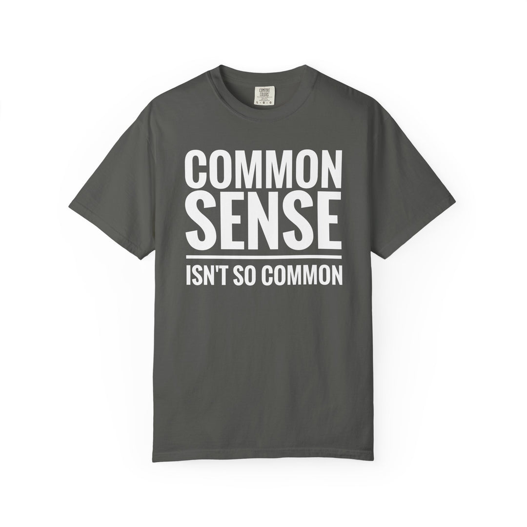 Common Sense Tee: A relaxed-fit, garment-dyed t-shirt made from 100% ring-spun cotton, featuring durable double-needle stitching and a classic crew neckline.