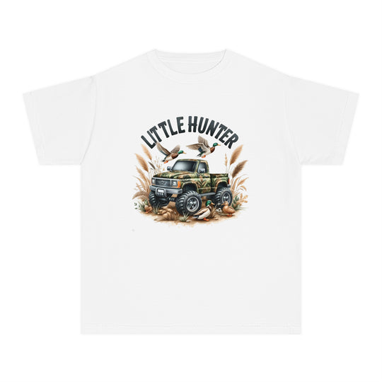 Little Hunter Kids Tee: White tee with truck & ducks print. 100% cotton, soft-washed, garment-dyed. Perfect for active kids, study or play. Classic fit for all-day comfort. Ideal for Worlds Worst Tees store.