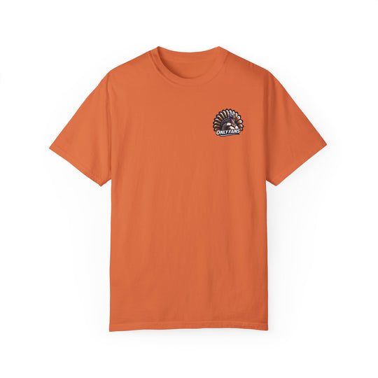 A ring-spun cotton tee featuring a turkey logo, medium weight, relaxed fit, and durable double-needle stitching. Ideal for daily wear, this garment-dyed shirt from Worlds Worst Tees offers coziness and style.
