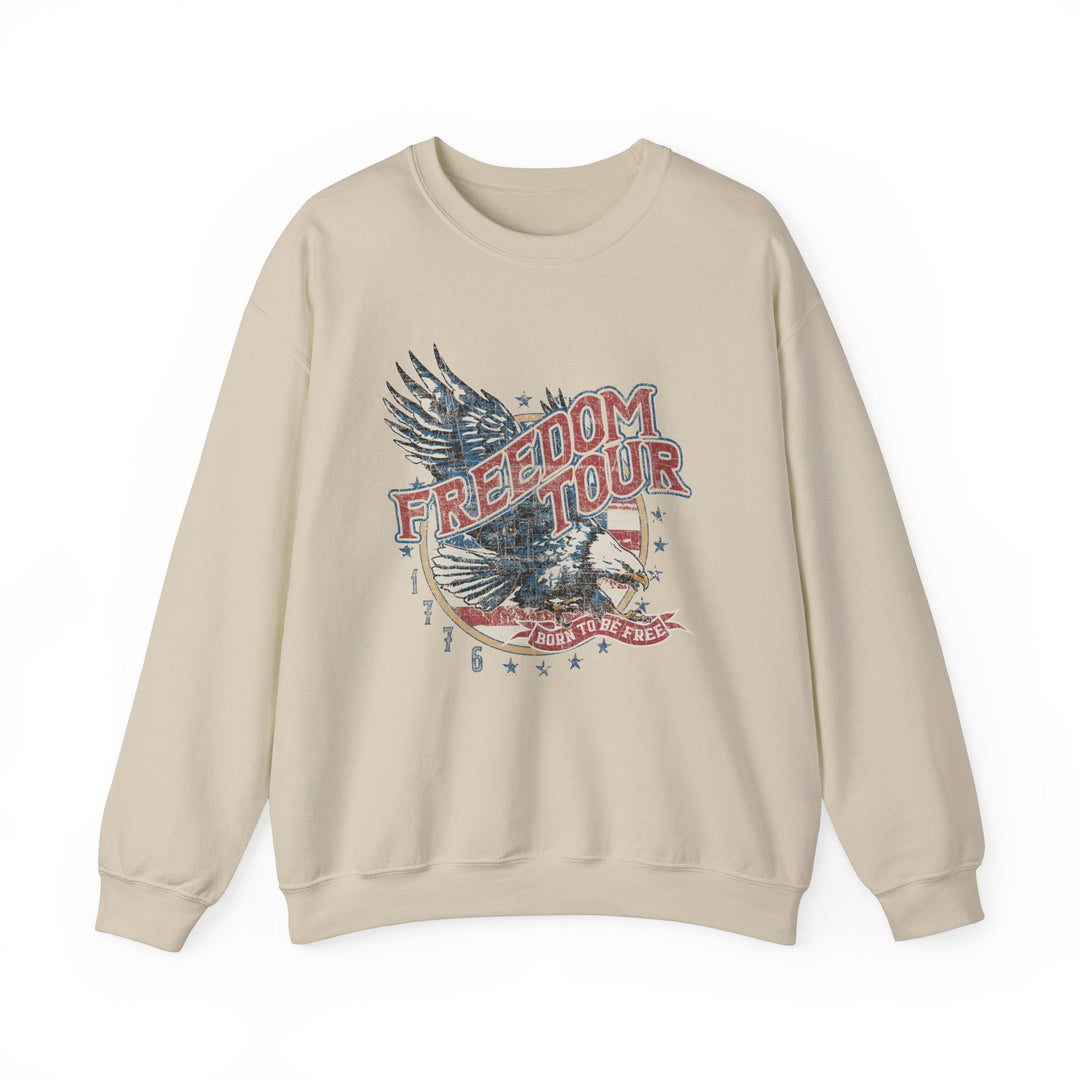 A versatile American Freedom Crew unisex sweatshirt, blending polyester and cotton for comfort. Ribbed knit collar, no itchy seams, loose fit. Medium-heavy fabric, sewn-in label, true to size.