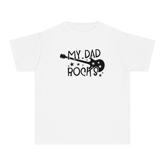 A kids' tee featuring My Dad Rocks text, designed for active days. Made of 100% cotton, soft-washed, and garment-dyed for comfort. Classic fit for all-day wear.