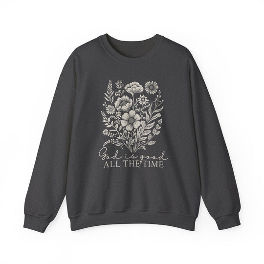 GOD is Good All the Time Crew: Unisex crewneck sweatshirt with ribbed collar, showcasing comfortable fit and durable stitching, perfect for cozy, stylish wear in colder months.