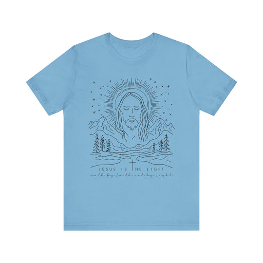 Jesus is the Light Tee, a classic unisex jersey short sleeve, featuring ribbed knit collars and tapered shoulders for a perfect fit.