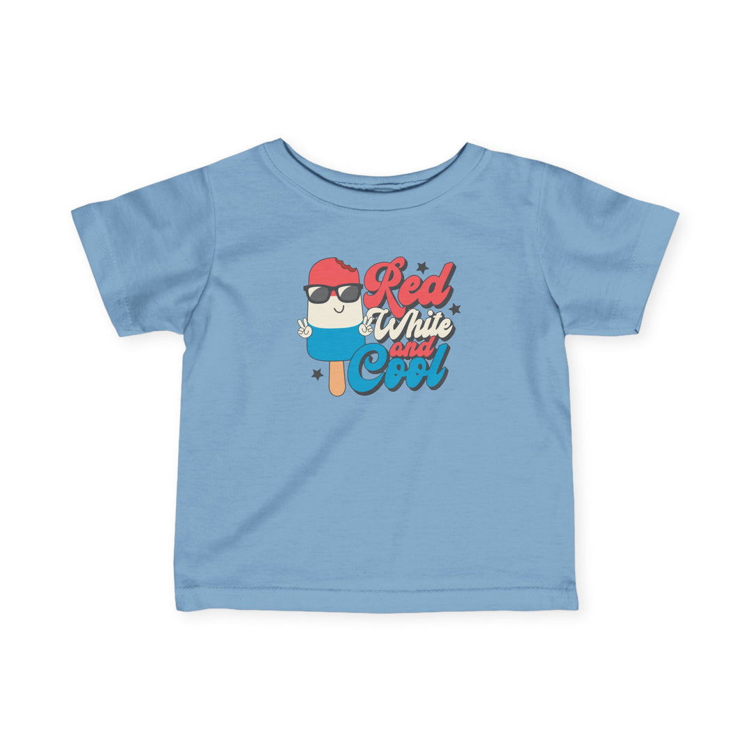 Red White and Cool Baby Tee, featuring a classic fit with ribbed knitting and taped shoulders for durability and comfort, ideal for infants and toddlers.