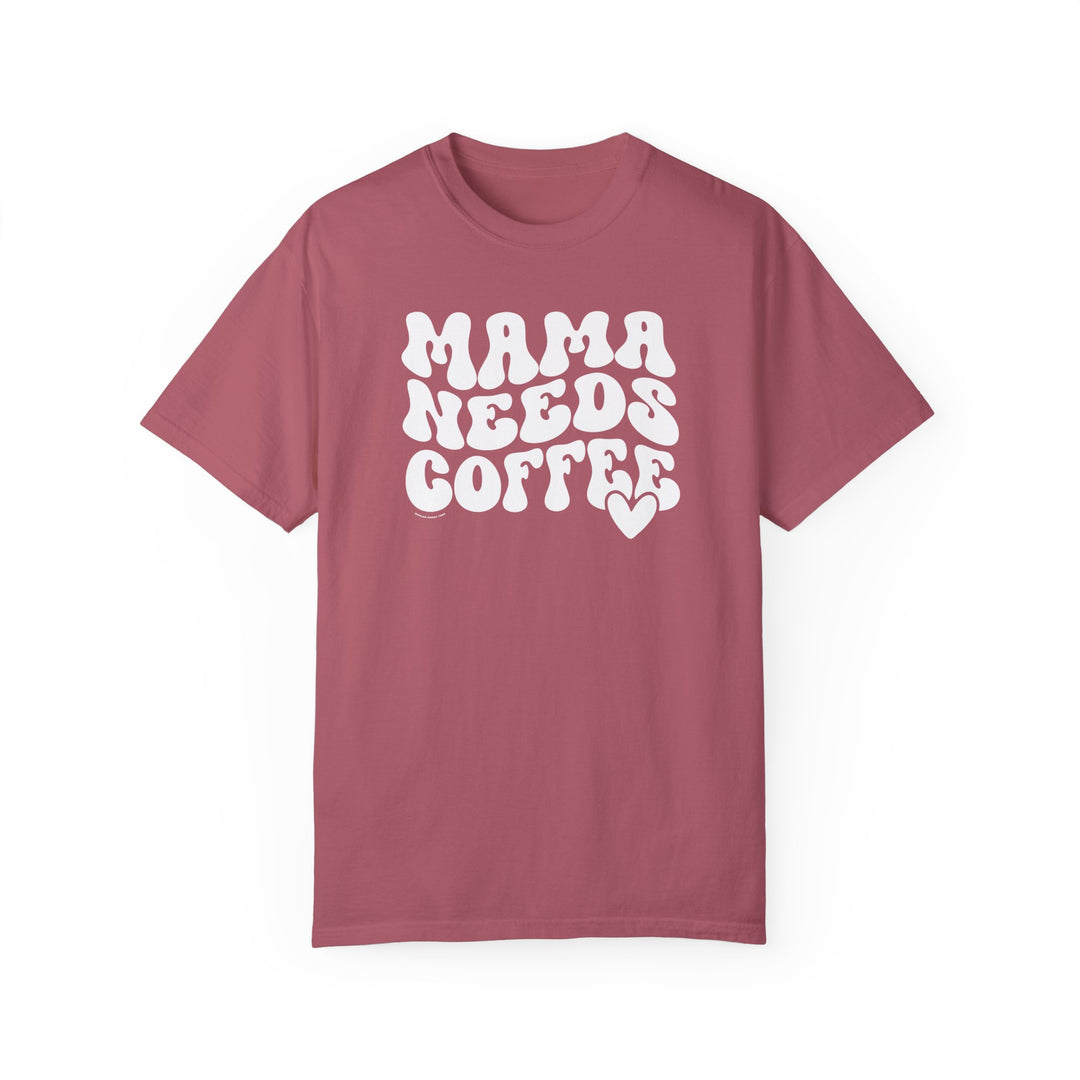 A relaxed fit Mama Needs Coffee Tee, crafted from 100% ring-spun cotton for ultimate comfort. Garment-dyed with double-needle stitching for durability and a seamless look. Ideal for daily wear.