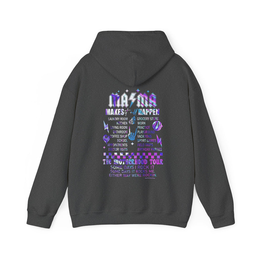 A cozy Ma/Ma Band Hoodie, a blend of cotton and polyester, with a kangaroo pocket and matching drawstring. Unisex, warm, and stylish for chilly days.