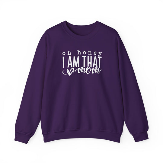 Unisex heavy blend crewneck sweatshirt, Oh Honey I'm that Mom Crew. 50% cotton, 50% polyester, medium-heavy fabric, ribbed knit collar, no itchy side seams. Sizes S-5XL. Ideal for comfort in any situation.