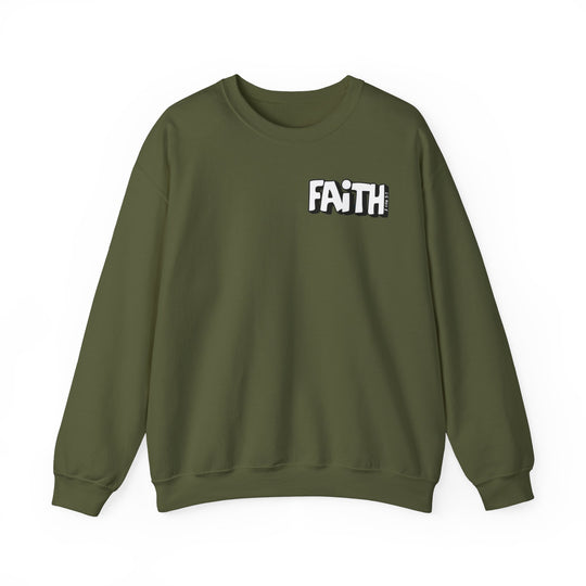 A unisex heavy blend crewneck sweatshirt featuring Walk By Faith Not By Sight text. Made of 50% Cotton 50% Polyester, ribbed knit collar, and no itchy side seams. Medium-heavy fabric, loose fit, true to size.