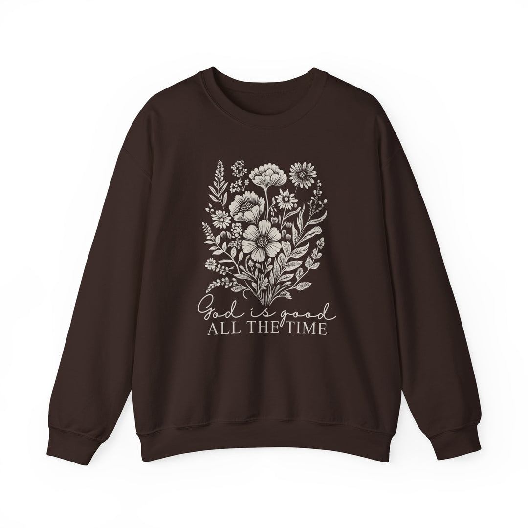 GOD is Good All the Time Crewneck sweatshirt, featuring a classic fit with ribbed collar, made from a cozy polyester-cotton blend for comfort and durability.