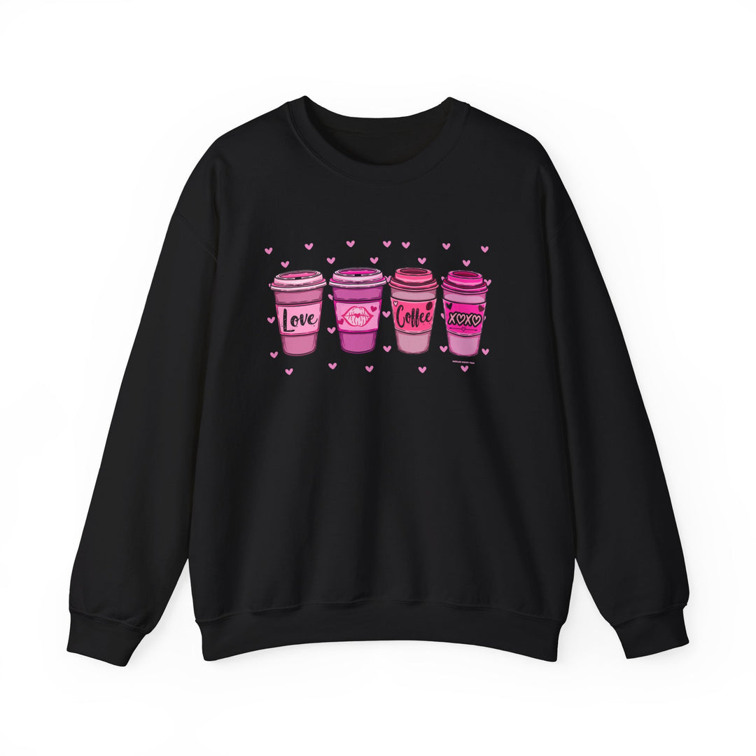 Unisex XOXO Coffee Crew sweatshirt, a cozy blend of polyester and cotton. Ribbed knit collar, loose fit, no itchy side seams. Sizes S-5XL. Ideal comfort for any occasion.