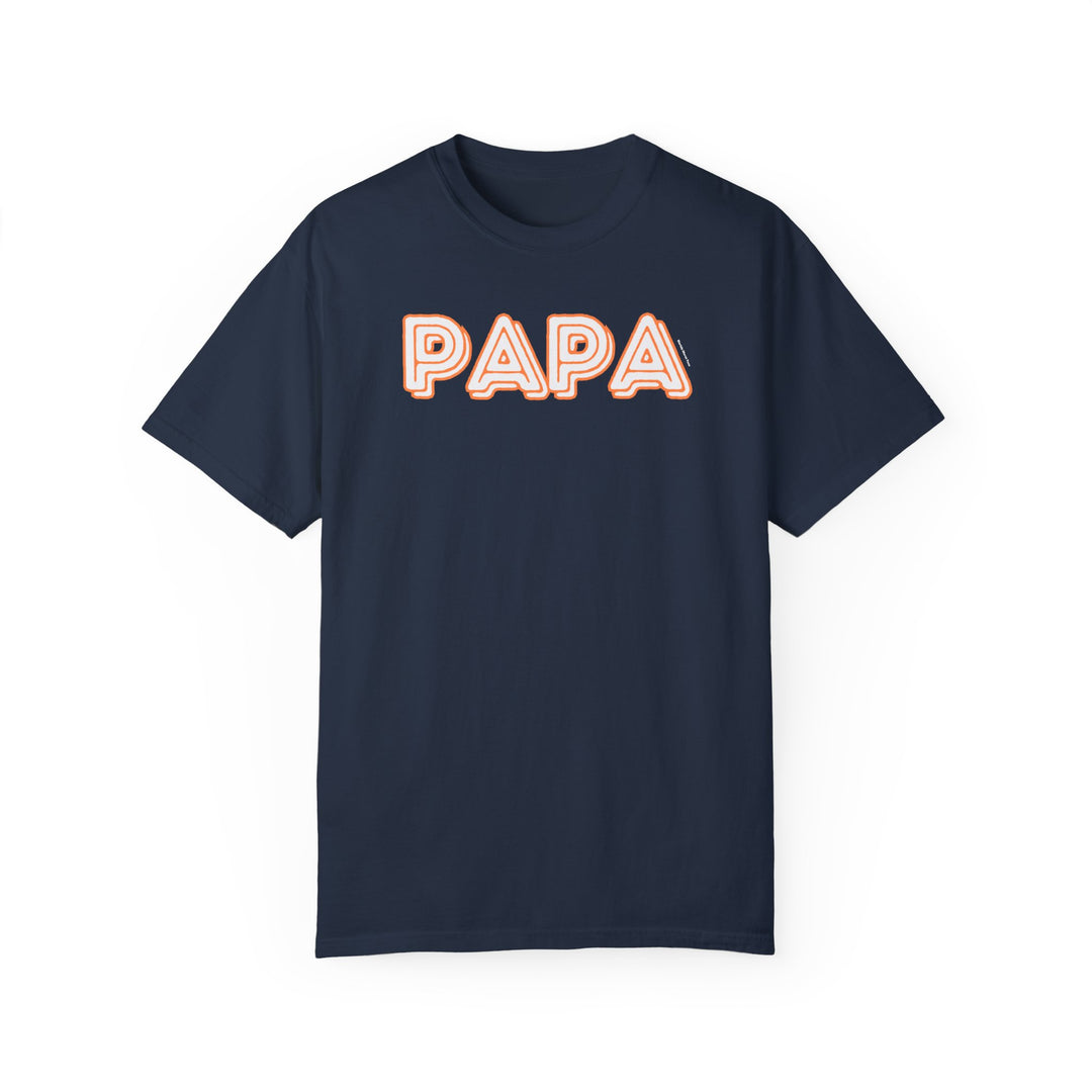 Papa Tee: A relaxed-fit, garment-dyed t-shirt in ring-spun cotton. Double-needle stitching for durability, no side-seams for shape retention. Medium weight for daily comfort.