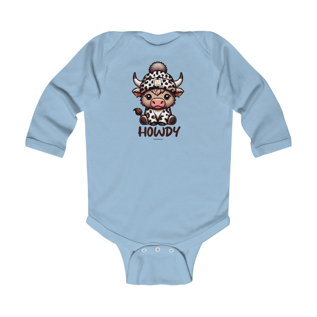 A baby bodysuit featuring a cow cartoon, ideal for durability and comfort. Made of 100% combed ring-spun cotton, with plastic snaps for easy changing. From Worlds Worst Tees, known for unique graphic t-shirts.