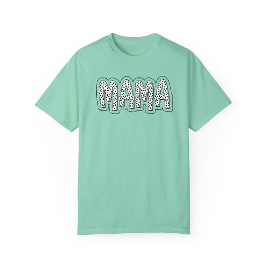 A green t-shirt featuring a bold Mama print, made of 100% ring-spun cotton. Garment-dyed for extra coziness, with a relaxed fit and durable double-needle stitching. From Worlds Worst Tees.