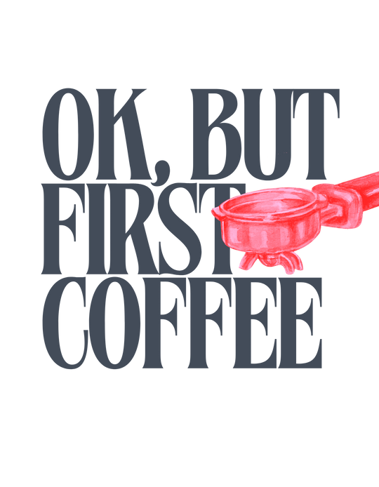 Unisex heavy blend crewneck sweatshirt titled Ok But First Coffee, featuring ribbed collar, no side seams, and durable double-needle stitching for comfort and style.