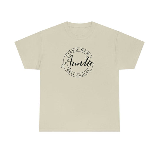 Auntie Tee: Unisex heavy cotton shirt with logo detail. Seamless, durable design for casual style. 100% cotton, tear-away label, classic fit. From 'Worlds Worst Tees'.
