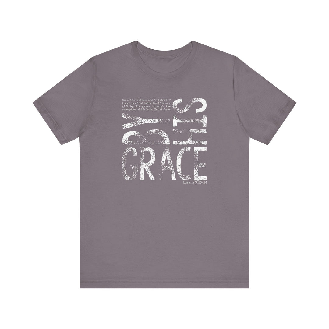 By His Grace Tee, a classic unisex jersey short sleeve shirt, features soft cotton, ribbed knit collars, and durable dual side seams for long-lasting shape retention.