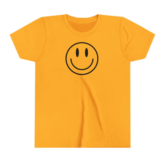 Youth tee with a smiley face design, ideal for kids. Lightweight, ring-spun cotton for custom artwork. Retail fit, tear away label for comfort. From Worlds Worst Tees.