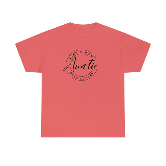 Auntie Tee: Unisex heavy cotton shirt with no side seams for comfort. Features tape on shoulders for durability. 100% cotton, tear-away label, classic fit. Ideal for casual, personalized style.