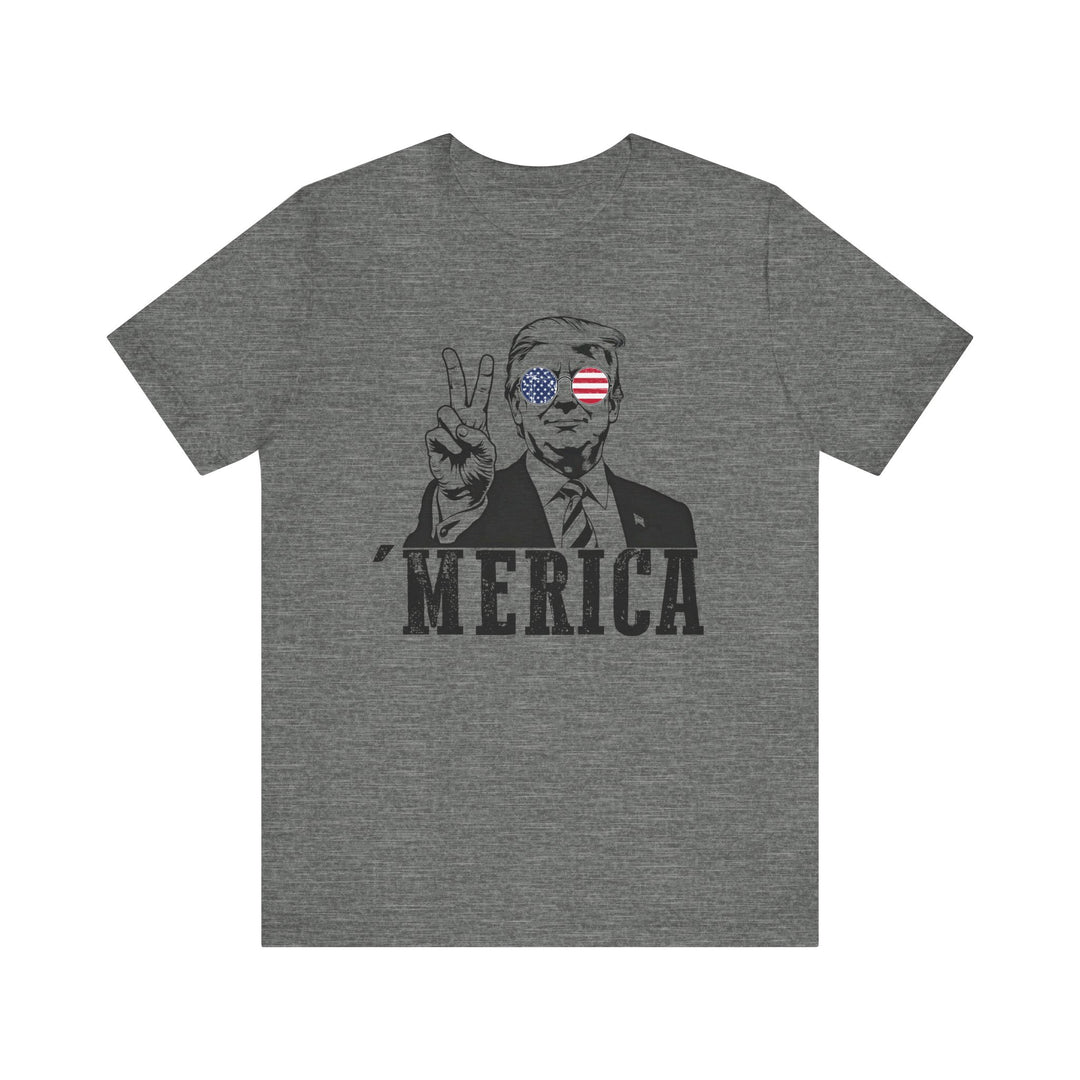 Trump 'Merica Tee, a classic unisex jersey short sleeve shirt, featuring ribbed knit collars and dual side seams for lasting shape, made from soft Airlume cotton.