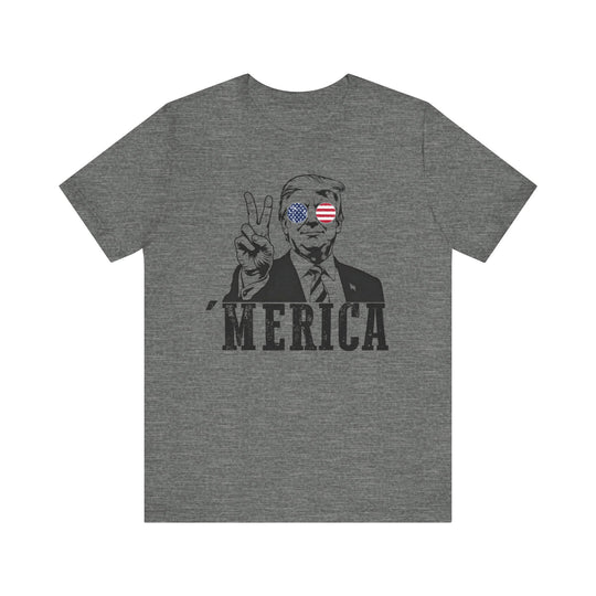 Trump 'Merica Tee, a classic unisex jersey short sleeve shirt, featuring ribbed knit collars and dual side seams for lasting shape, made from soft Airlume cotton.