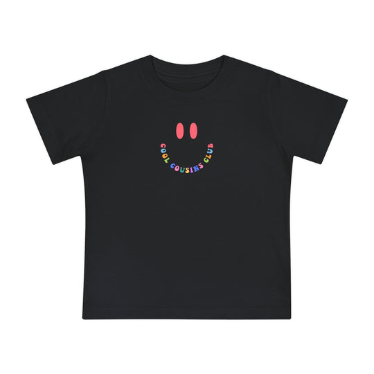 Cool Cousins Club Baby Tee for infants, showcasing a soft, durable crew neck design made from airlume combed cotton, perfect for stylish first steps.