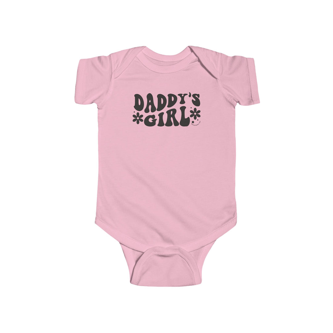 A durable and soft Daddy's Girl Onesie for infants, featuring 100% cotton fabric, ribbed knit bindings, and plastic snaps for easy changing access. From Worlds Worst Tees, known for unique graphic tees.