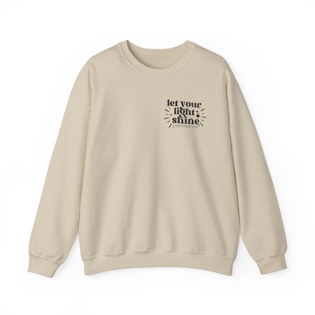 Unisex heavy blend crewneck sweatshirt featuring Let Your Light Shine Crew design. Ribbed knit collar, no itchy side seams. 50% Cotton 50% Polyester, medium-heavy fabric, loose fit, true to size.